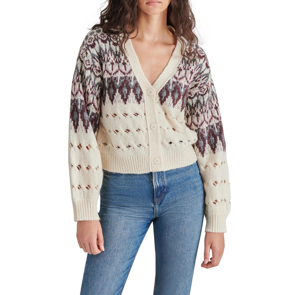 NWT! Steve Madden Irisa Fair Isle Cardigan in Cream Size XS
